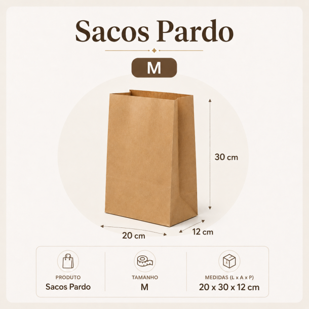 Sacos de Papel Kraft (Tam. M) – 20 x 30 x 12 cm – imagem 2